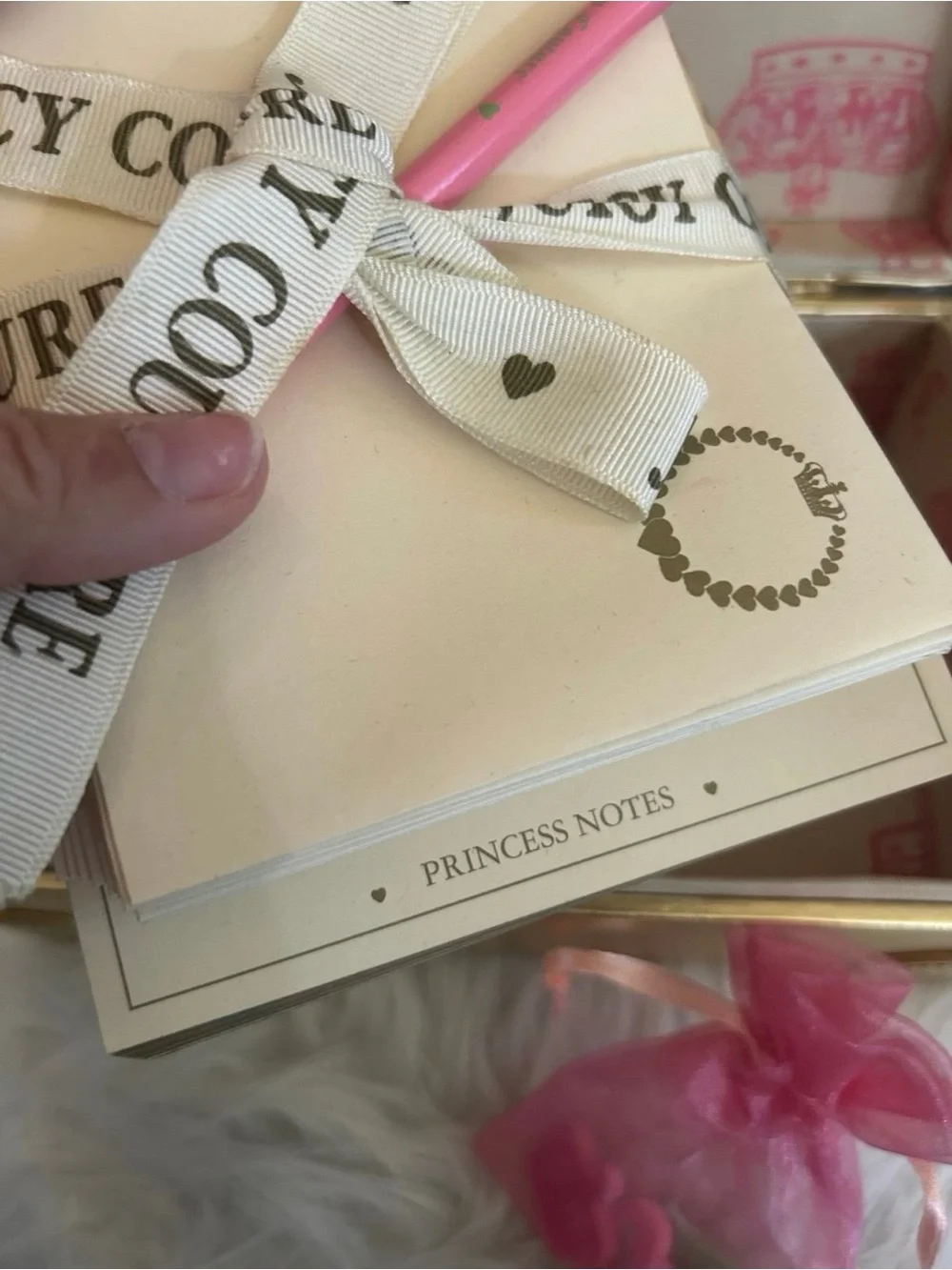 Rare Vintage Juicy Couture Gold Leather Keepsake Box Stationery Pencil Erasers